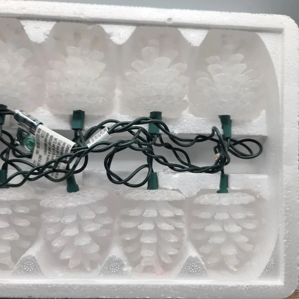 Vintage Christmas Pinecone Light Set 10 Bulbs Frosted Snowlike Tested Working